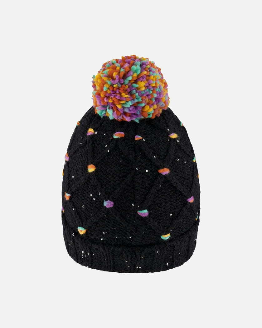Lined Knit Pompom Hat with Little Sequins