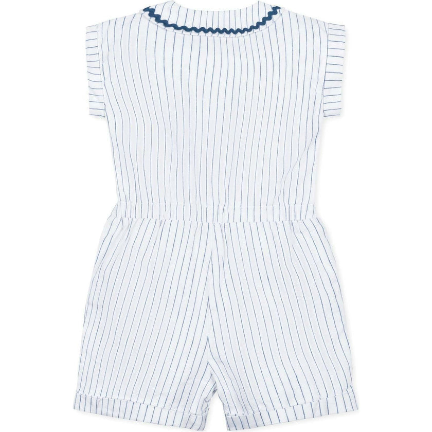 Linen Peter Pan Collar Button Front Romper, White