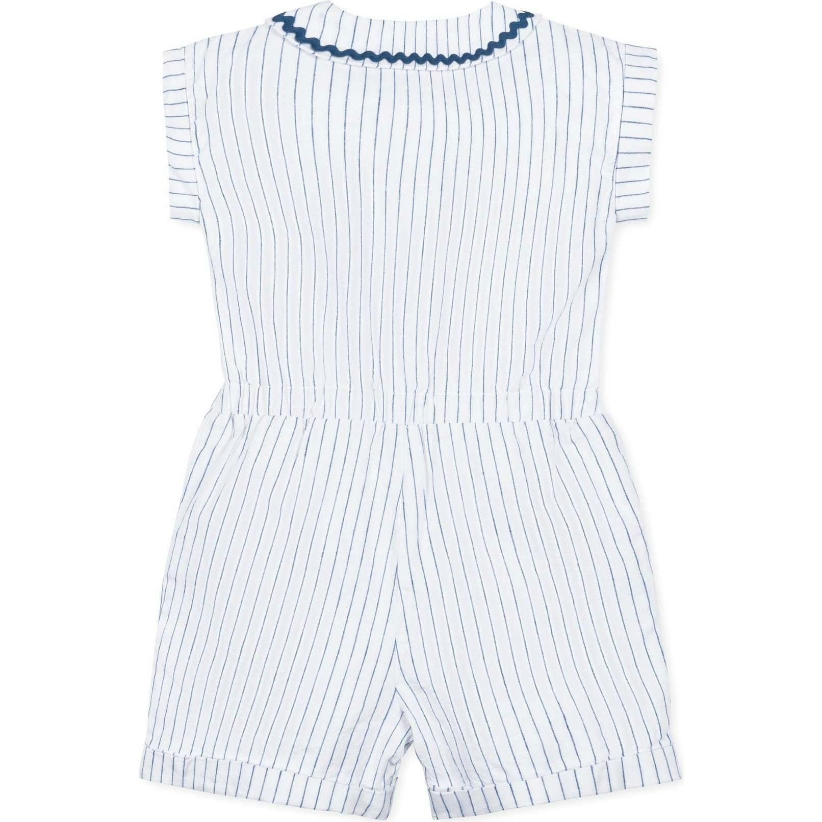 Linen Peter Pan Collar Button Front Romper, White