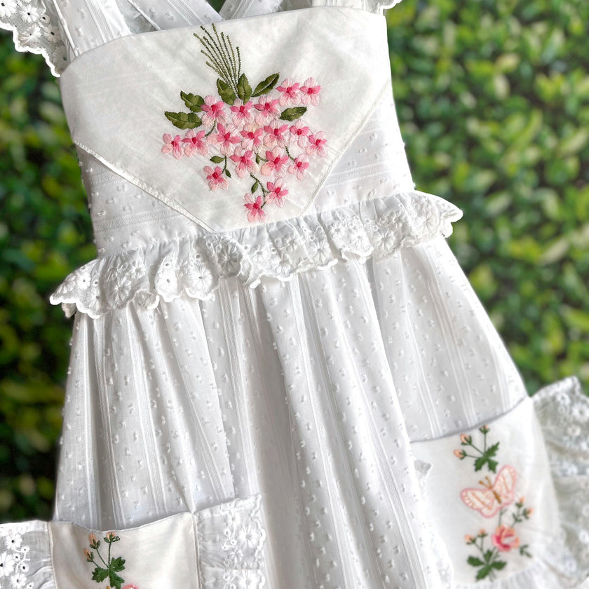 6T Heirloom Handkerchief Dress - Pink Hydrangeas & Butterflies