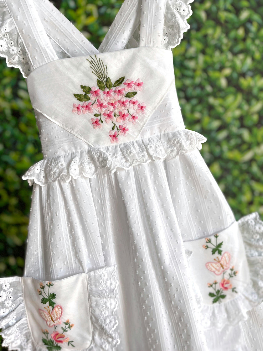 6T Heirloom Handkerchief Dress - Pink Hydrangeas & Butterflies