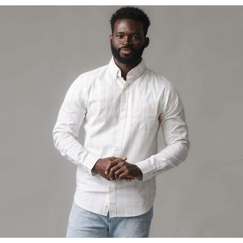 Organic Long Sleeve Stretch Poplin Button Down Shirt, White