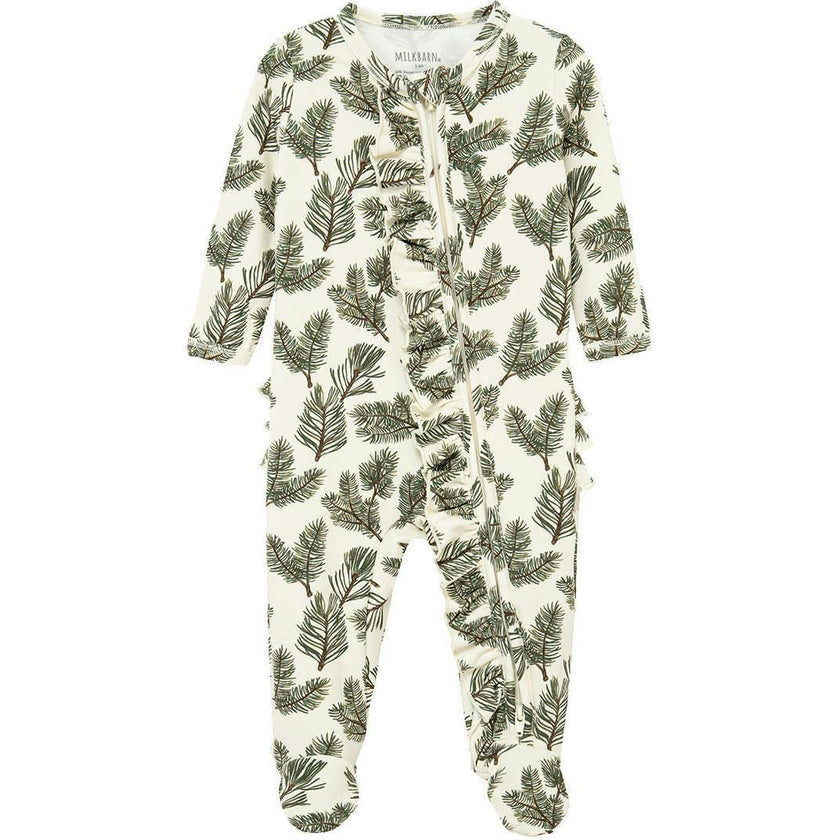 Pine Brushed Ruffle Footed Romper