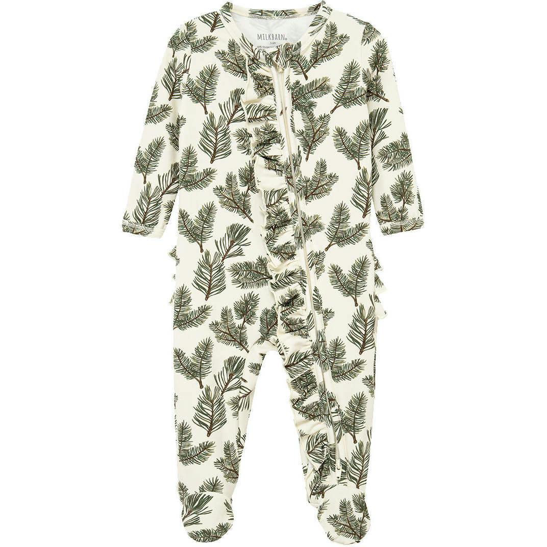 Pine Brushed Ruffle Footed Romper
