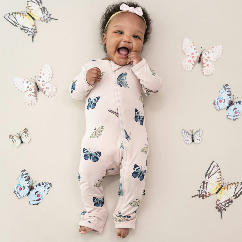 Zippered Romper in Blush Butterfly