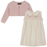 Printed Gauze Shoulder Ruffle Dress With Cardigan Set