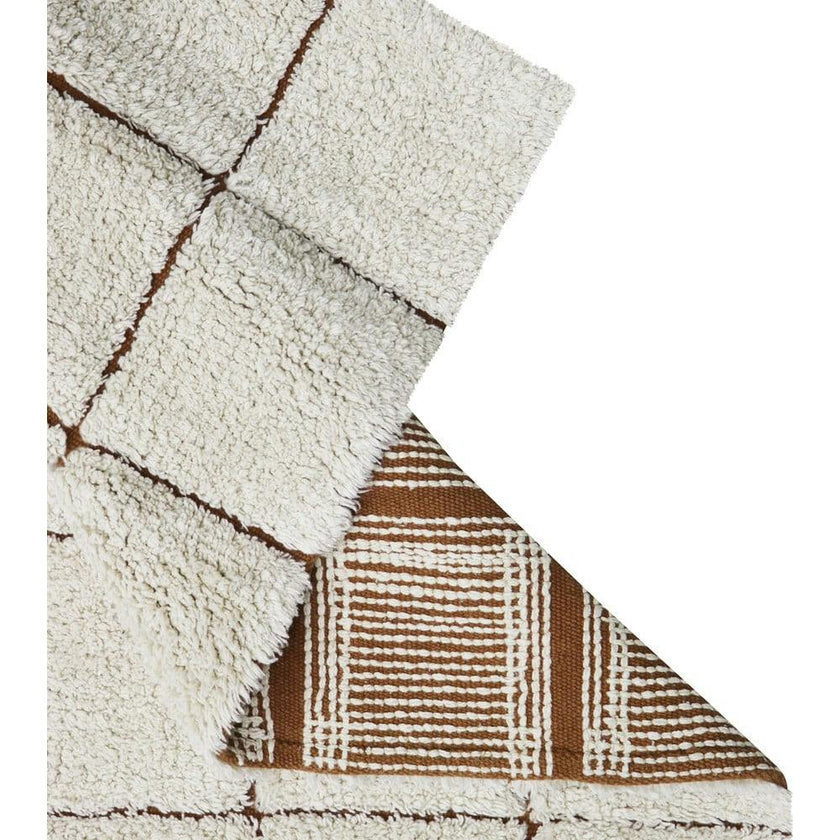 Washable Contrast Base Bordered Plush Tile Rug, Mosaic