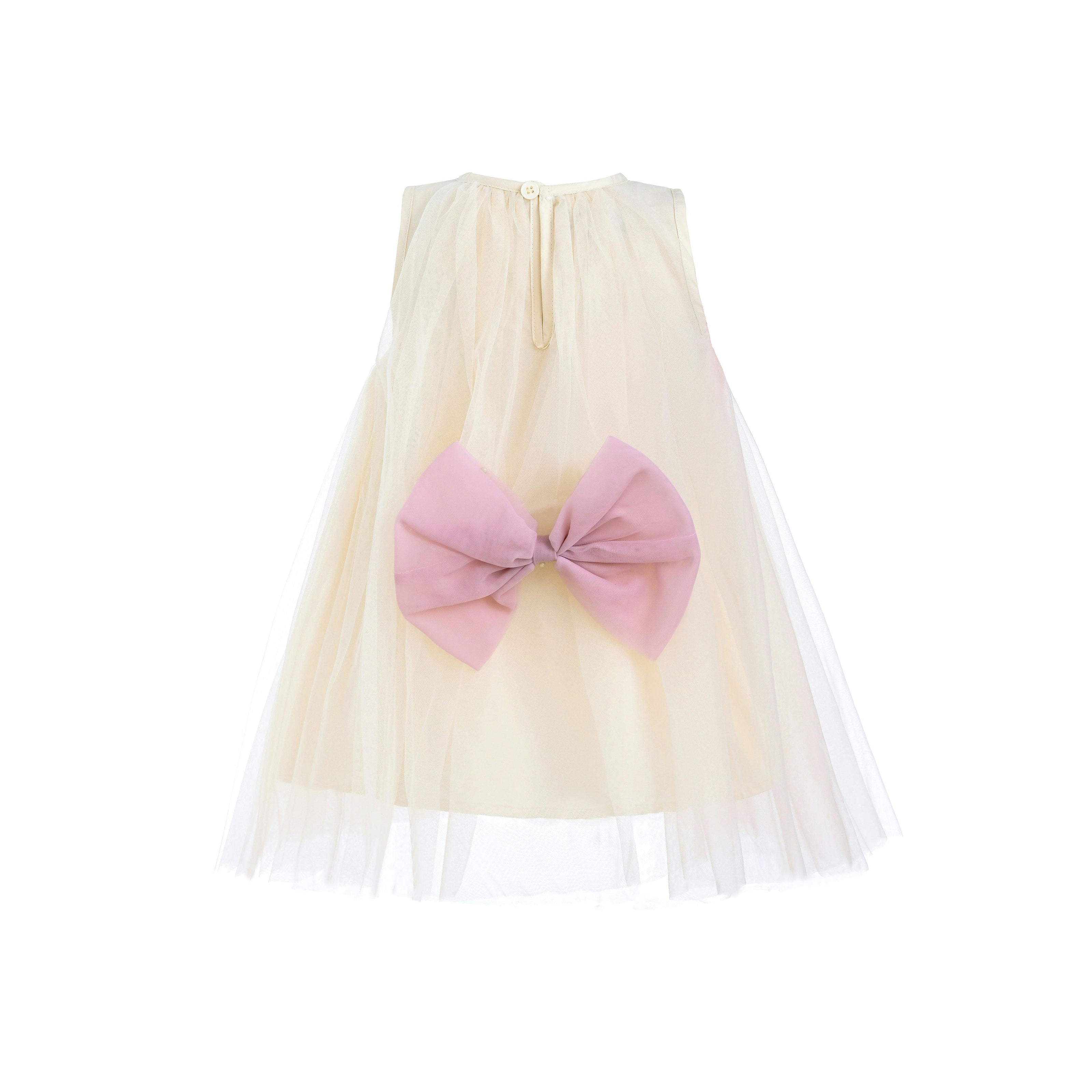 Ivory Tulle Bow Sleeveless Dress