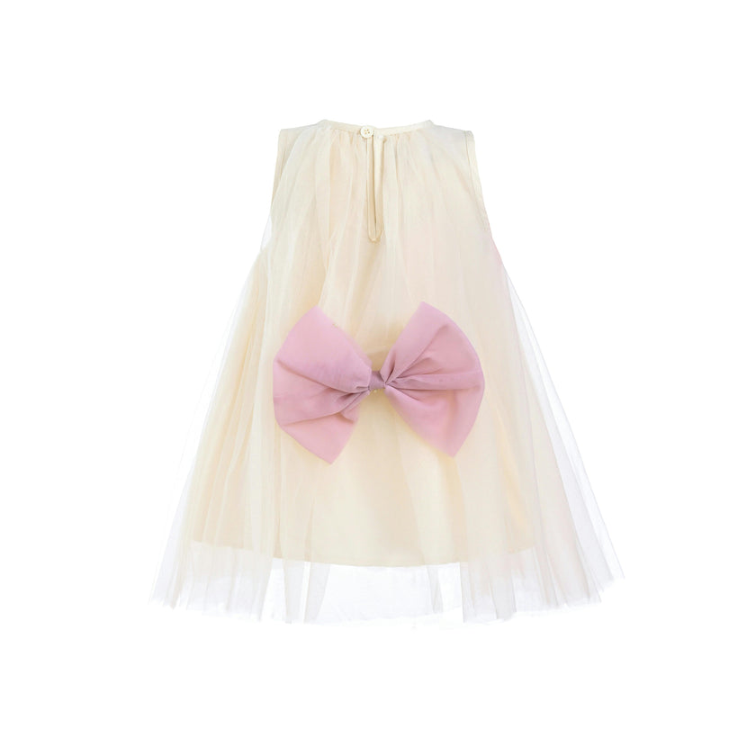 Ivory Tulle Bow Sleeveless Dress