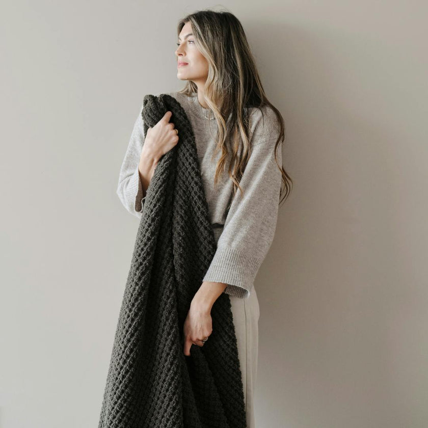 WAFFLE KNIT THROW BLANKETS