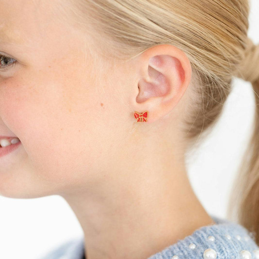 Red Bow Stud Earrings