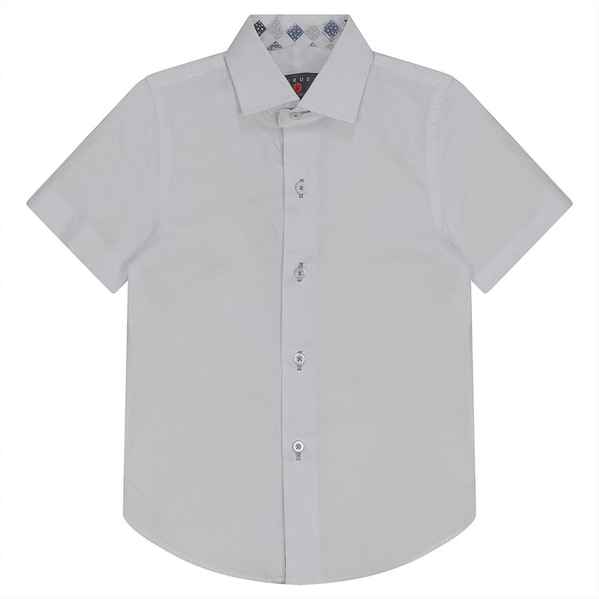White Button Down Shirt With Contrast Print Inside Neck