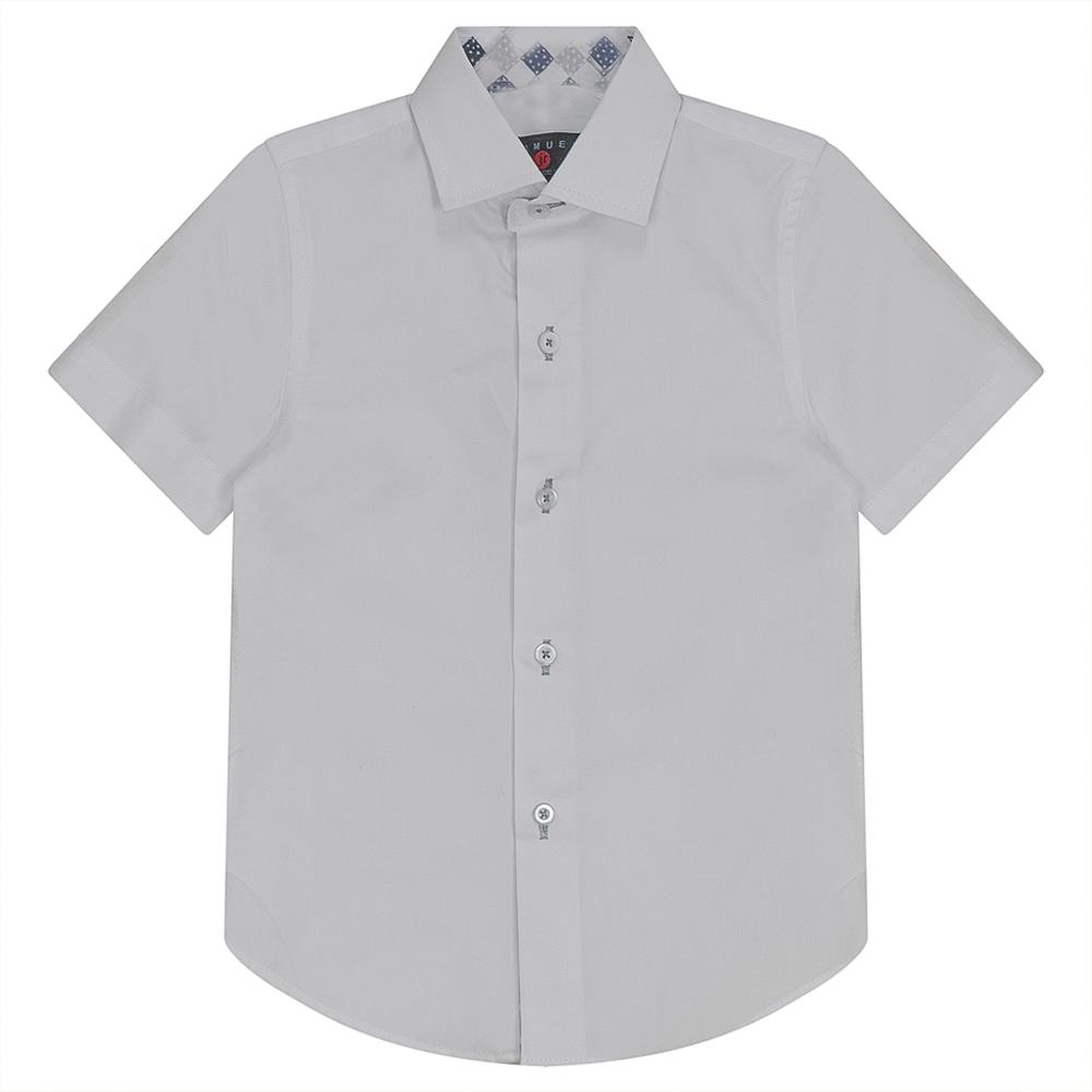 White Button Down Shirt With Contrast Print Inside Neck
