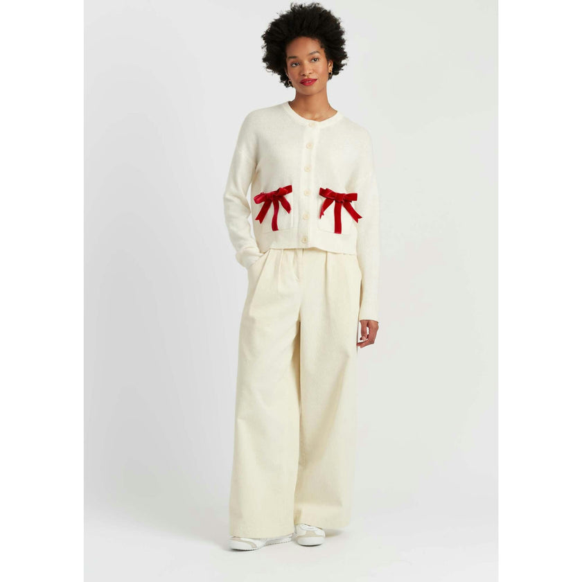 Wool-Cashmere Velvet Bow Cardigan