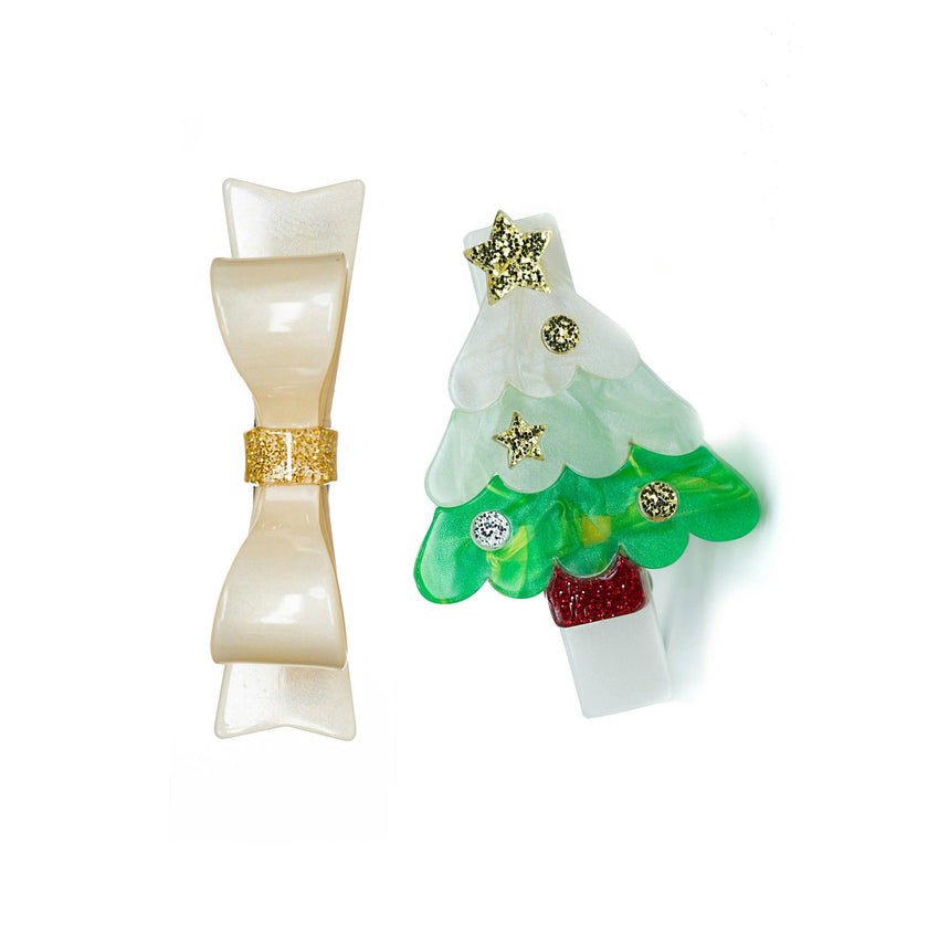 Christmas Tree Mint & Bowtie Hair Clips