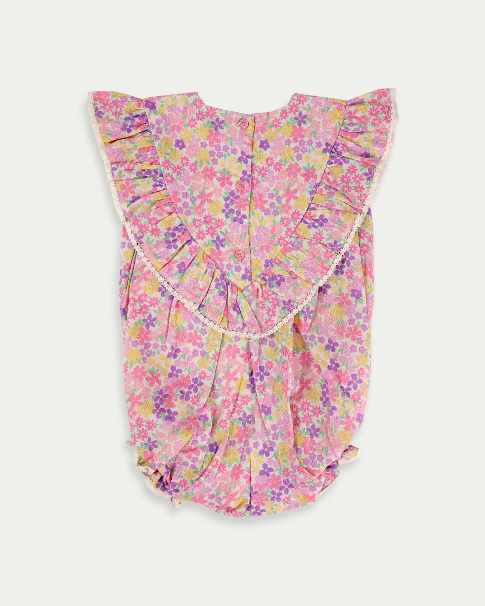 Lucy Baby Bubble Romper - Emma floral purple