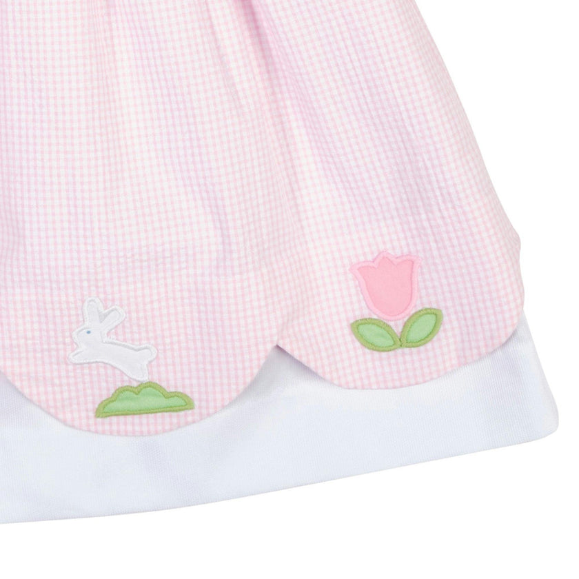 Seersucker Check Dress W/Flowers & DUPLICATE