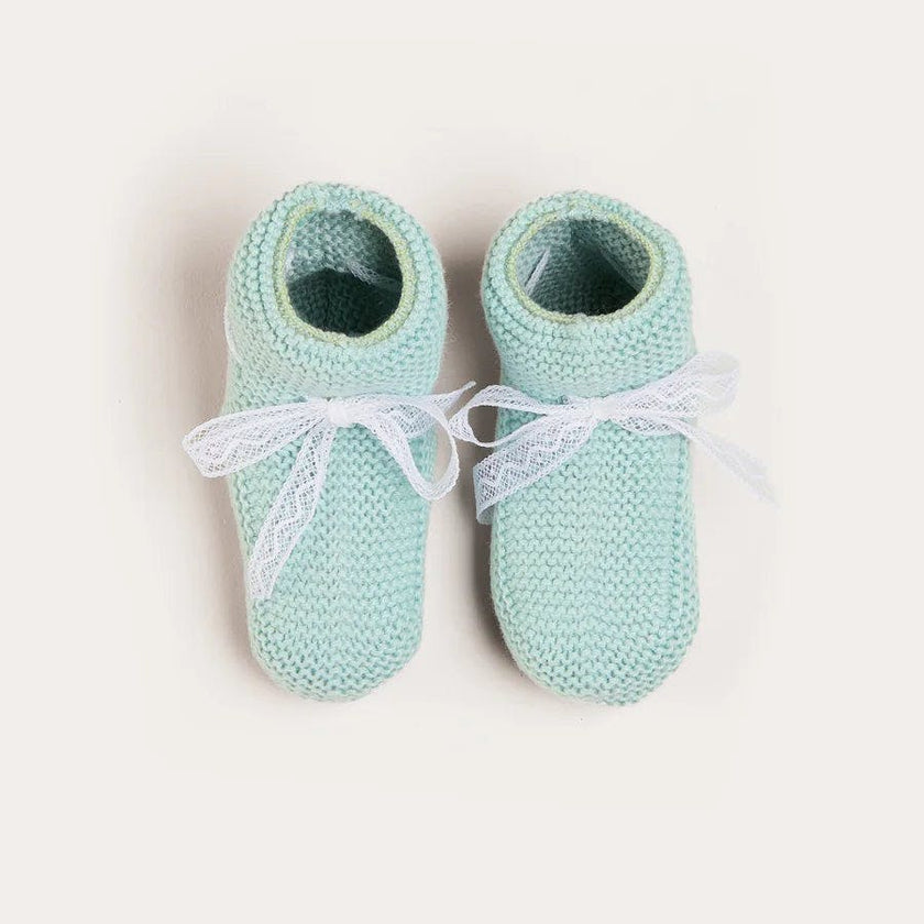 Lace Detail Knitted Booties in Sage Green (0-6mths)