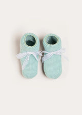 Lace Detail Knitted Booties in Sage Green (0-6mths)