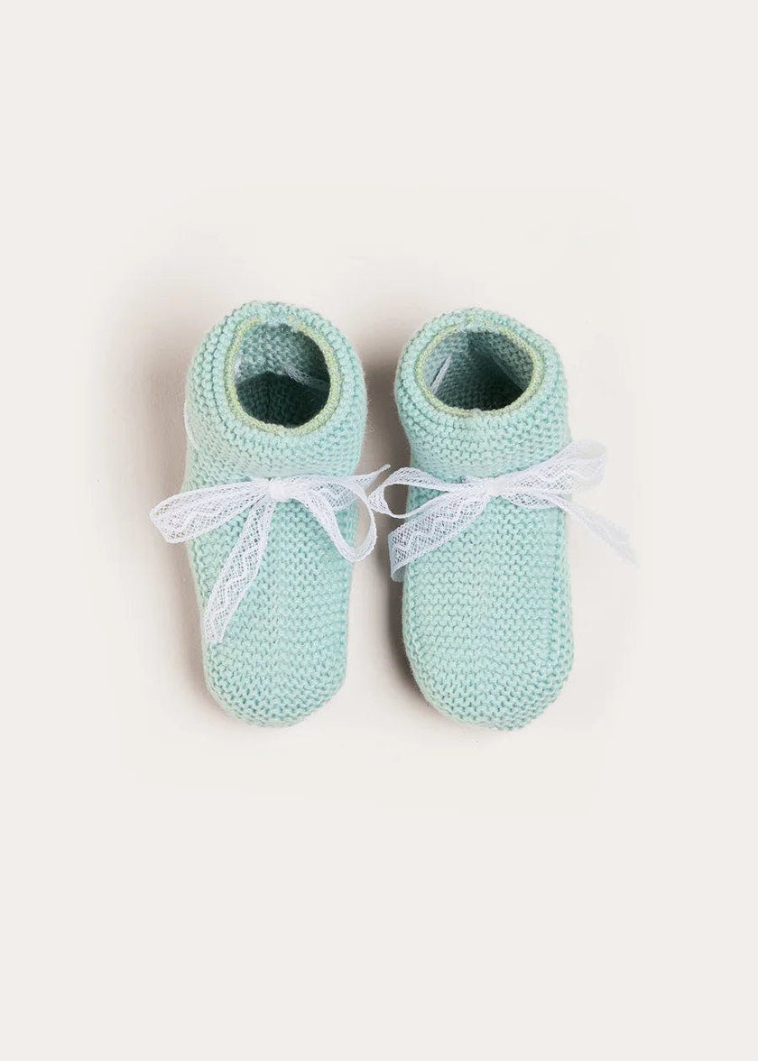 Lace Detail Knitted Booties in Sage Green (0-6mths)