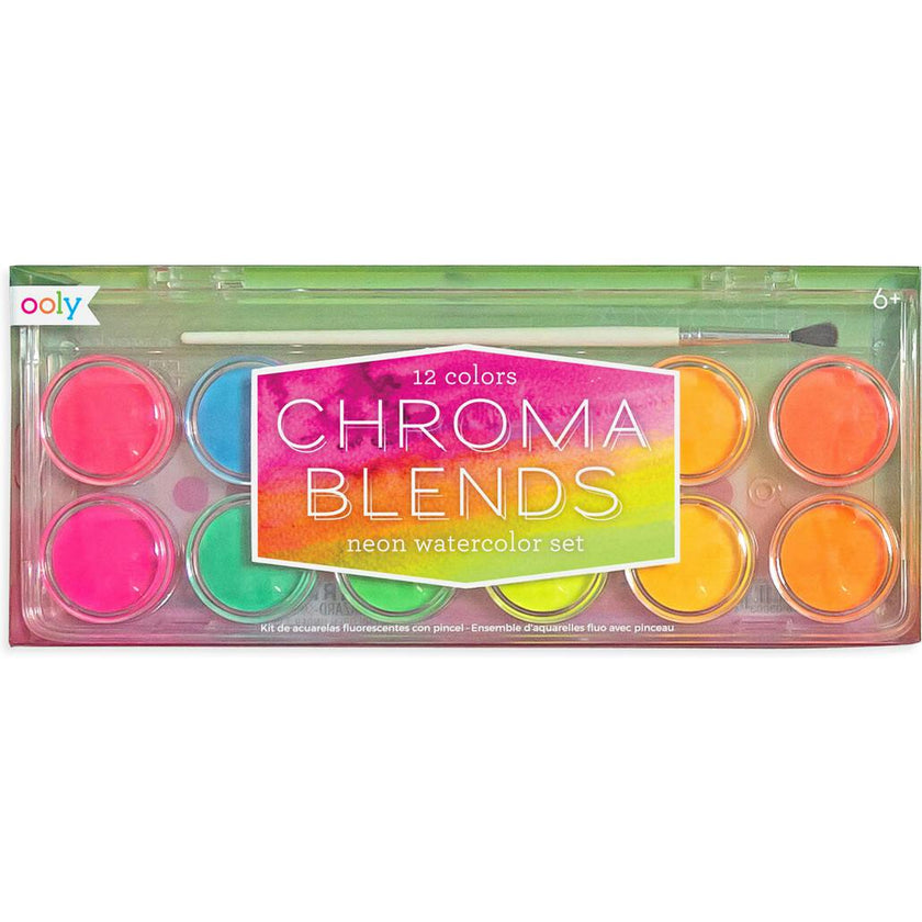 Chroma Blends Watercolor Paint Set - Neon - 12 Colors 1 Brush