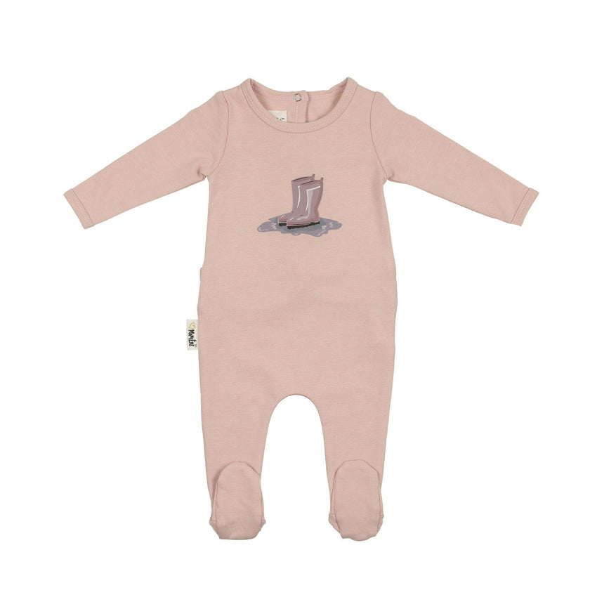 Rain Boot Print Footie and Beanie Set