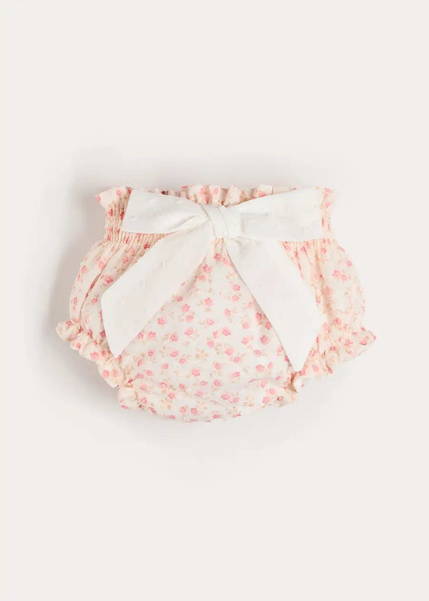 Martha Floral Bow Detail Swiss Voile Bloomers in Pink (1mth-12mths)