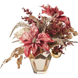 24 Karat Christmas - Gold Dust Poinsettia & Gold Ornament Ball Arrangement in Diamond Vase Holiday Centerpiece