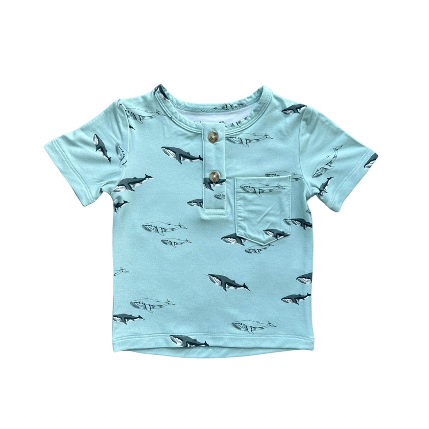 Boy's Short Sleeve Henley Shirt Retro Banner