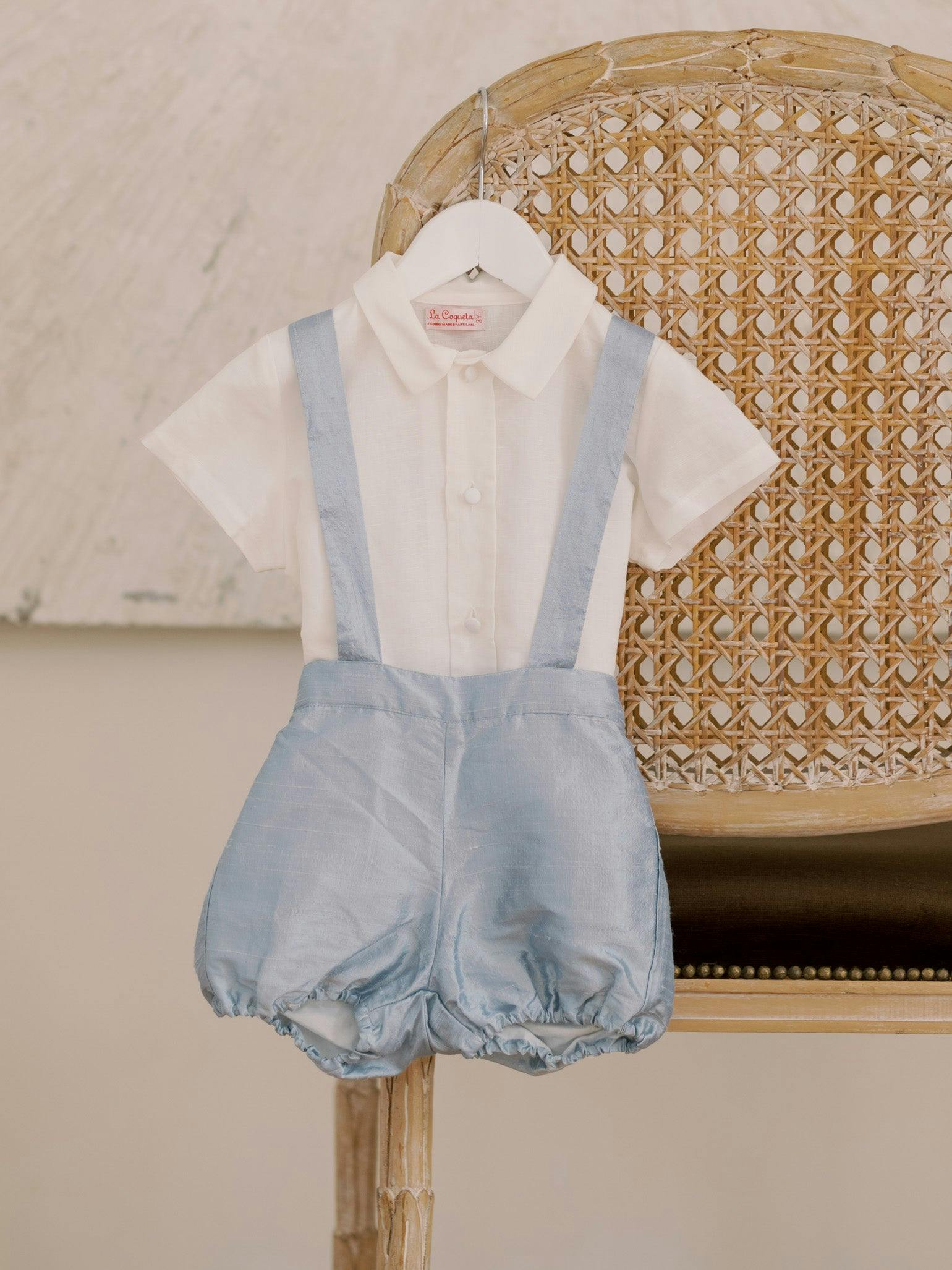 Light Blue Aliso Ceremony Silk Baby Boy Set
