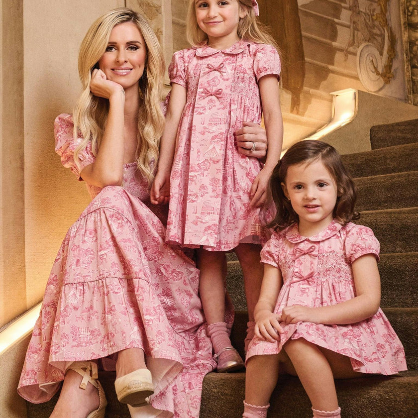 Nicky Hilton x La Coqueta Pink Toile de Jouy Theodora Baby Girl Hand-Smocked Set