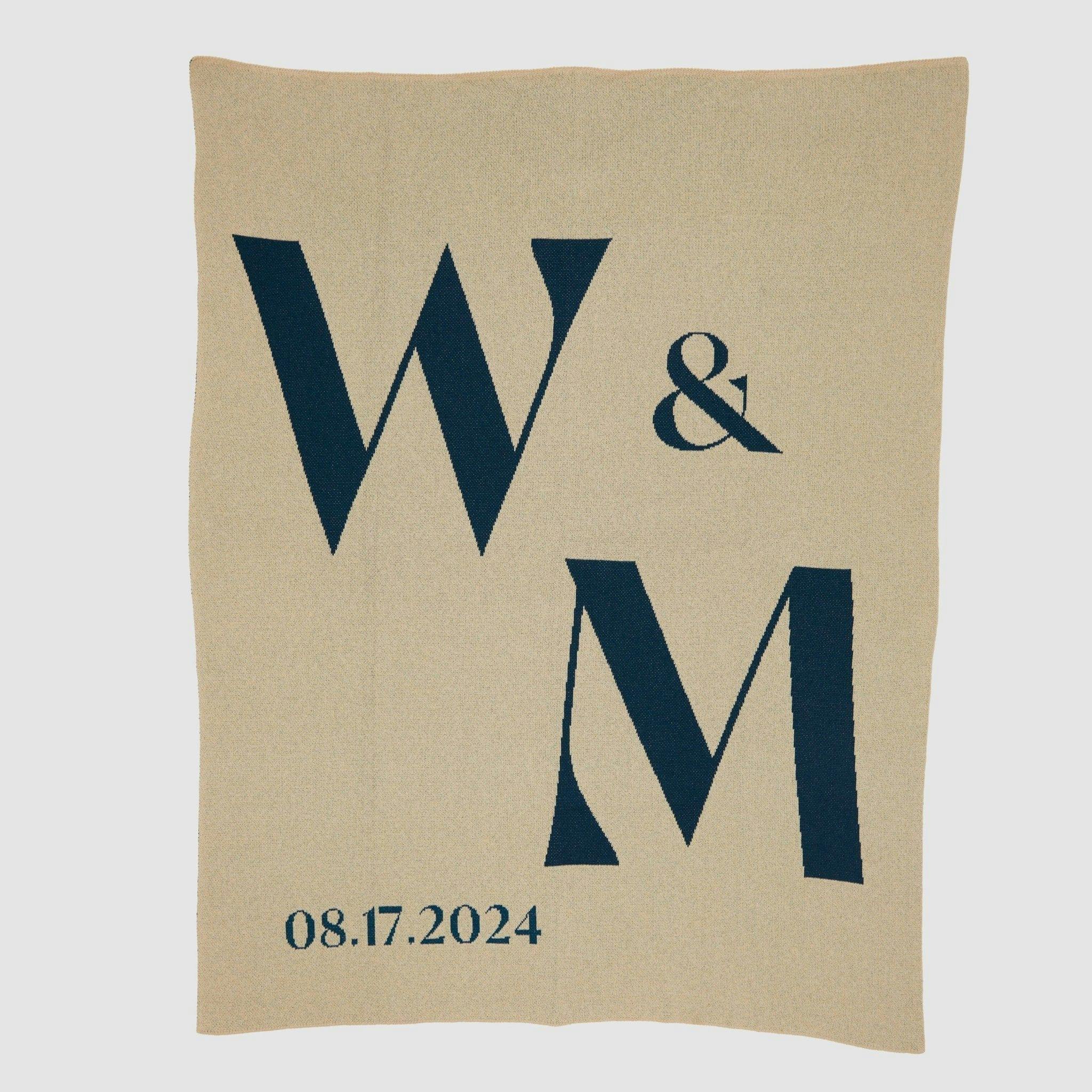 Custom Personalized Wedding Sustainable Knit Throw Blanket - Initials