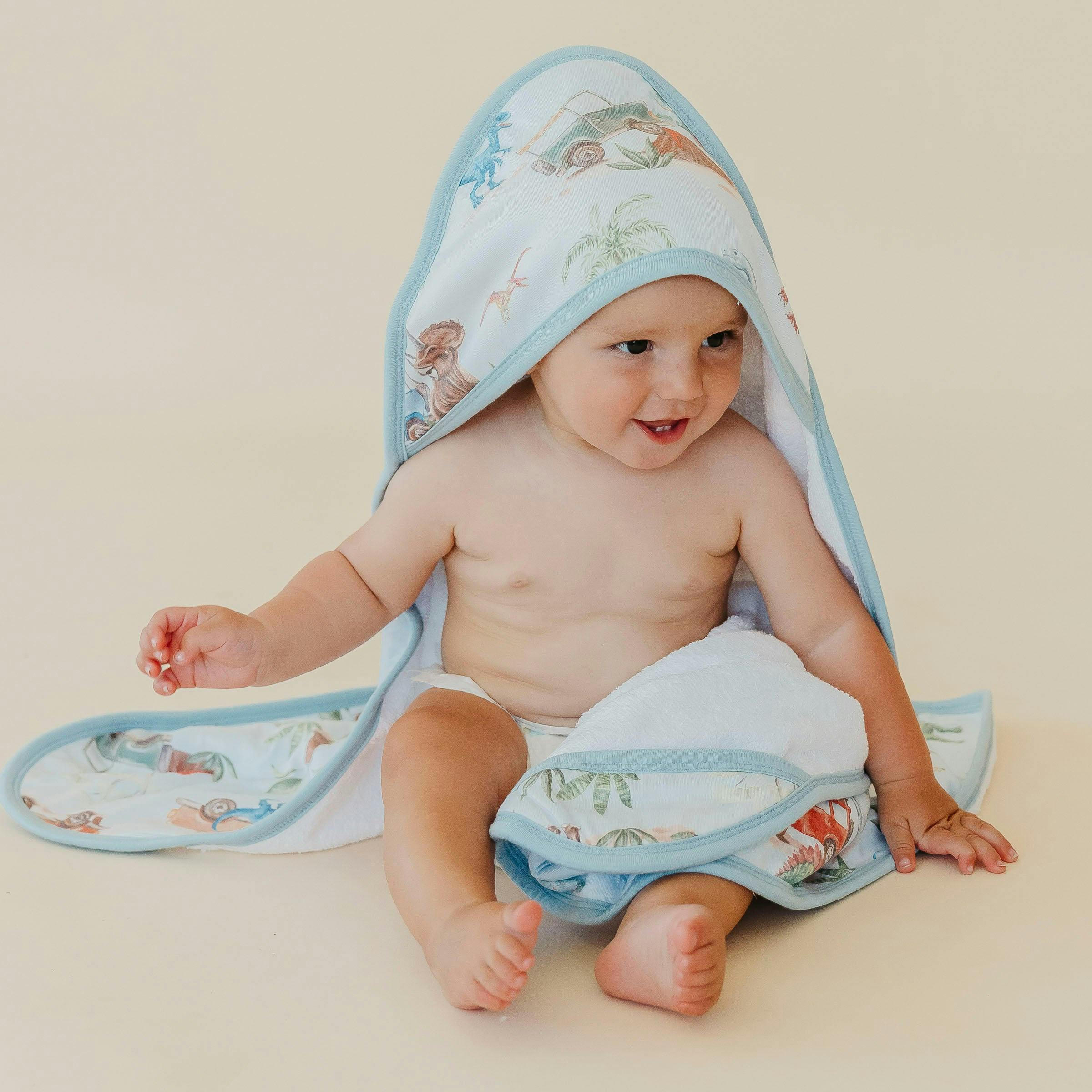 Premium Baby Knit Hooded Towel - Dino Explorer