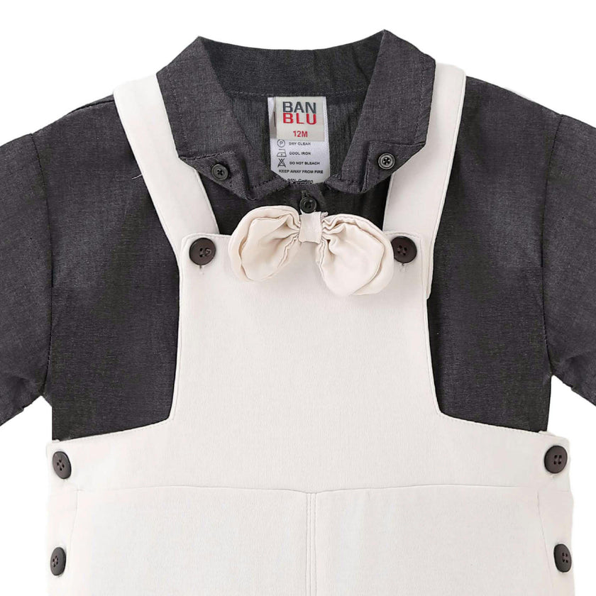 Beige Bow Overall Set