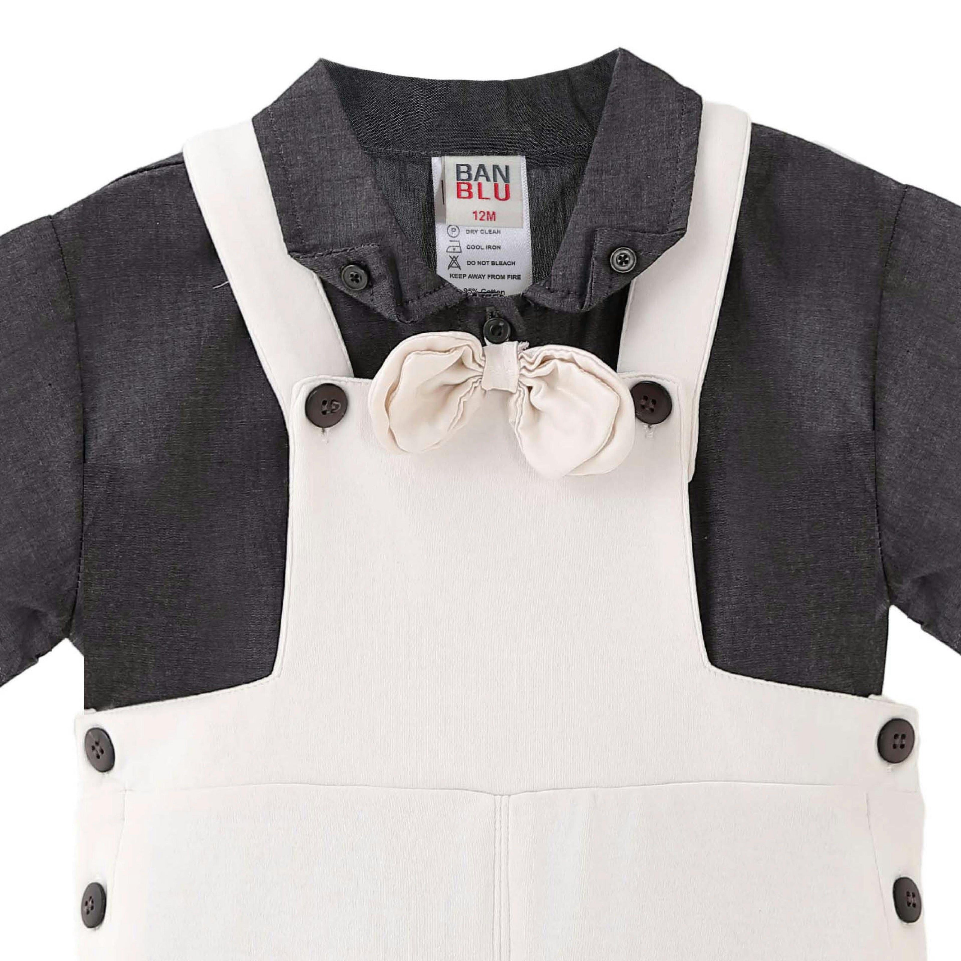 Beige Bow Overall Set