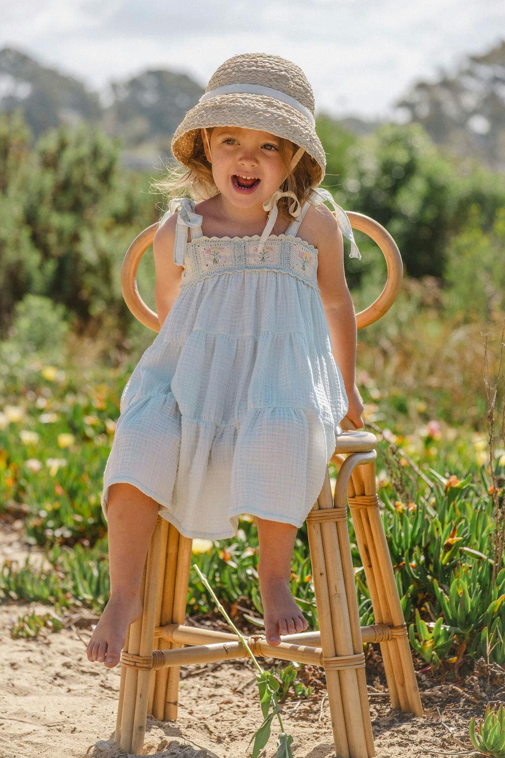 Crochet Dress in Blue Bouquet
