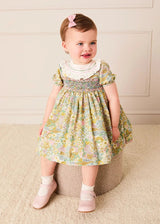 Charlotte Floral Hand Smocked Embroidered Collar Short Sleeve Dress With Bloomers in Green (6mths-3yrs)