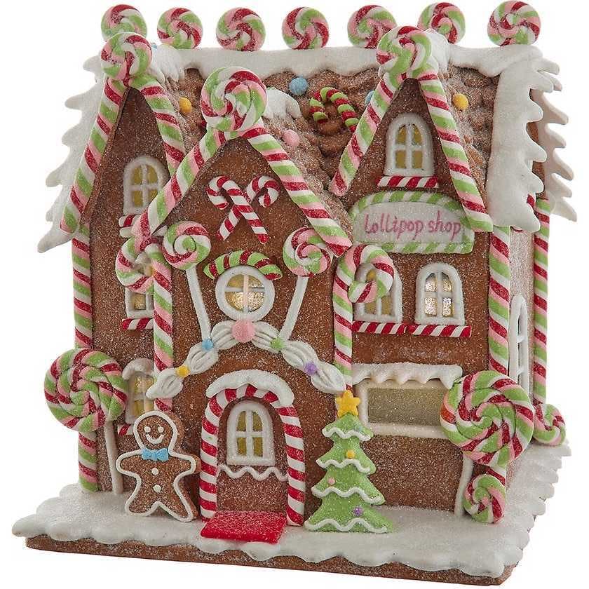 8.46-Inch Battery Operated LED Lighted Gingerbread Lollipop Shop