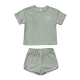 Short Sleeve Cotton Terry Set in Aqua Grey