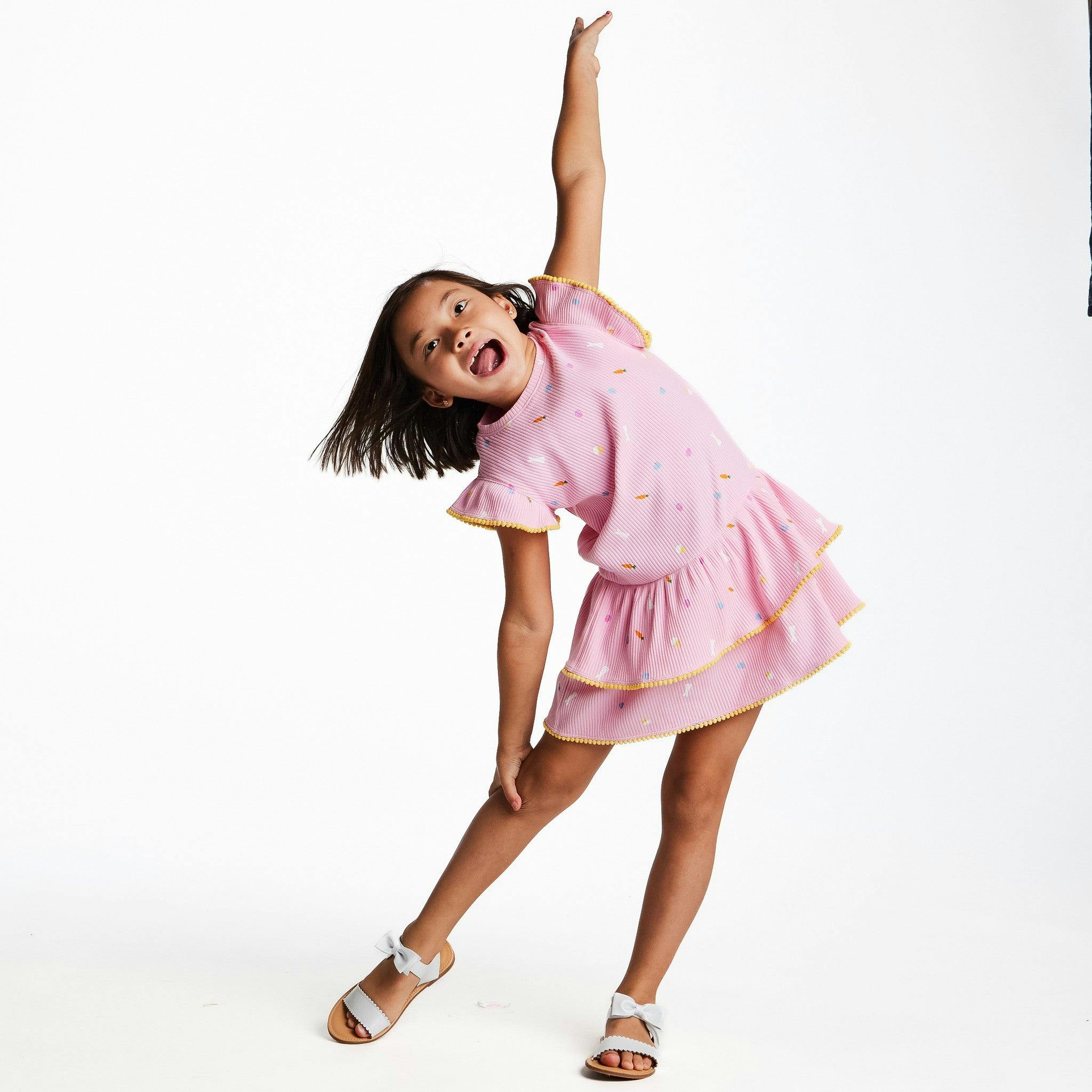 Girls Pink Rib Tiered Dress | Bunny Garden