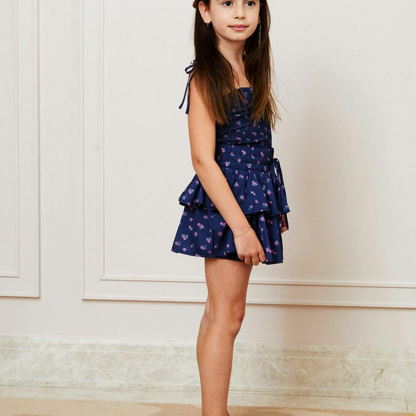Willow Satin Navy Rose Skort
