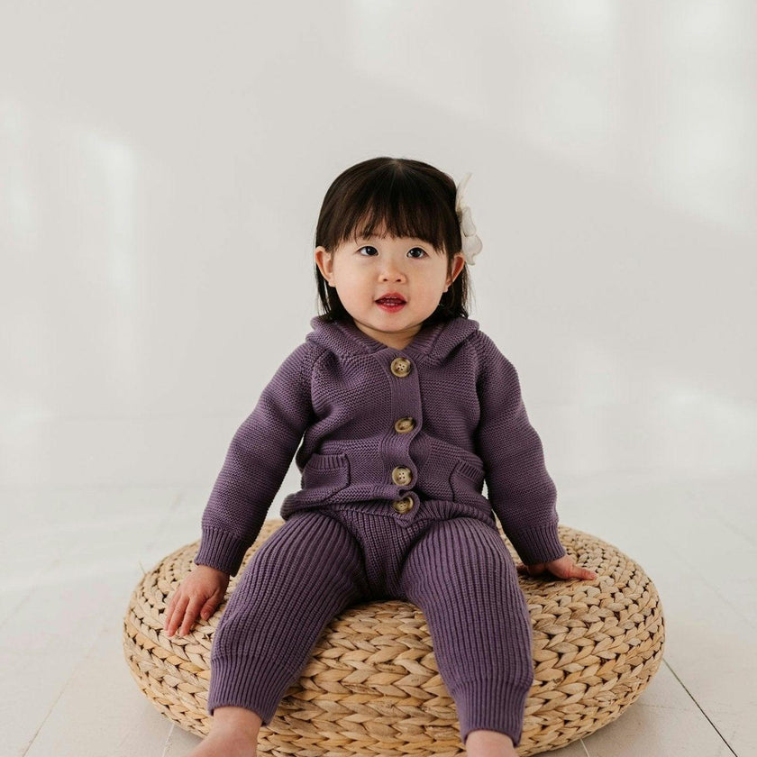 Girls Knit Pants in Plum