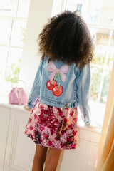 Crystal Cherry Bow Denim Jacket