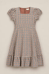 Teen Connie Short Sleeve Dress in Chestnut Gingham