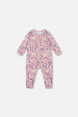 One-Piece Organic Cotton Pajama Lilac Cat Print