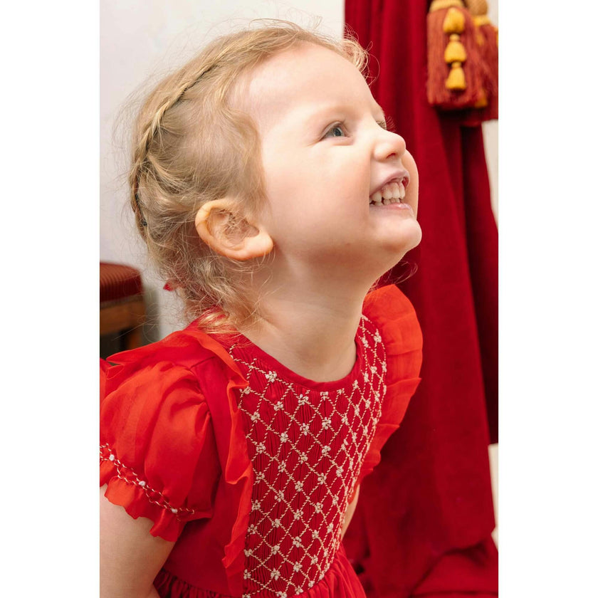 Camelia Red Cotton Smocked Dress
