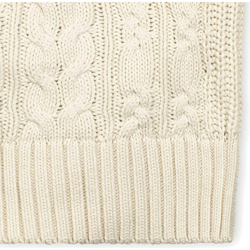 Organic Peasant Sleeve Cable Sweater, White