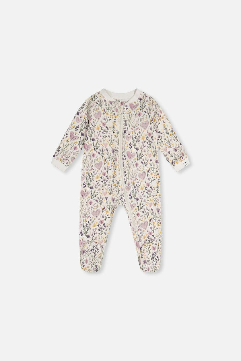Baby Organic Cotton One Piece Pajama Beige Heart Print