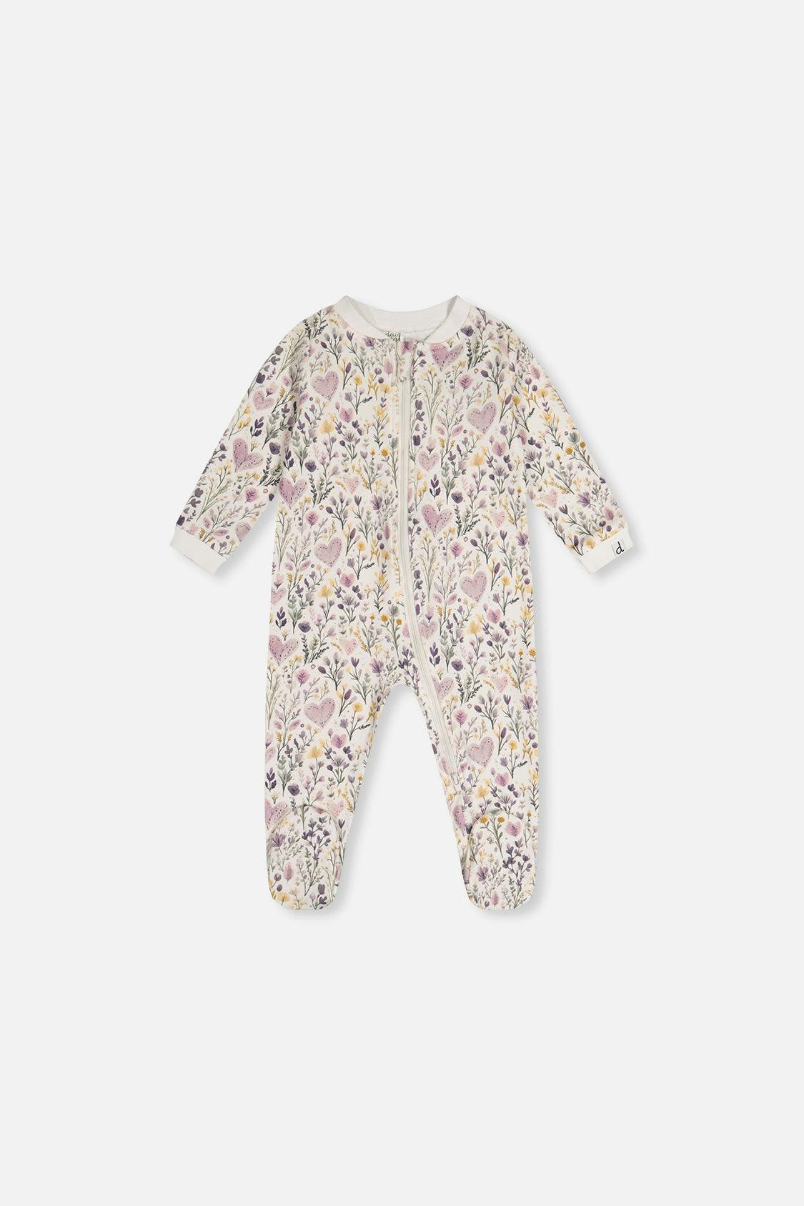 Baby Organic Cotton One Piece Pajama Beige Heart Print