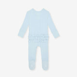 Soft Cloud Blue Pointelle Footie Ruffled Zippered One Piece